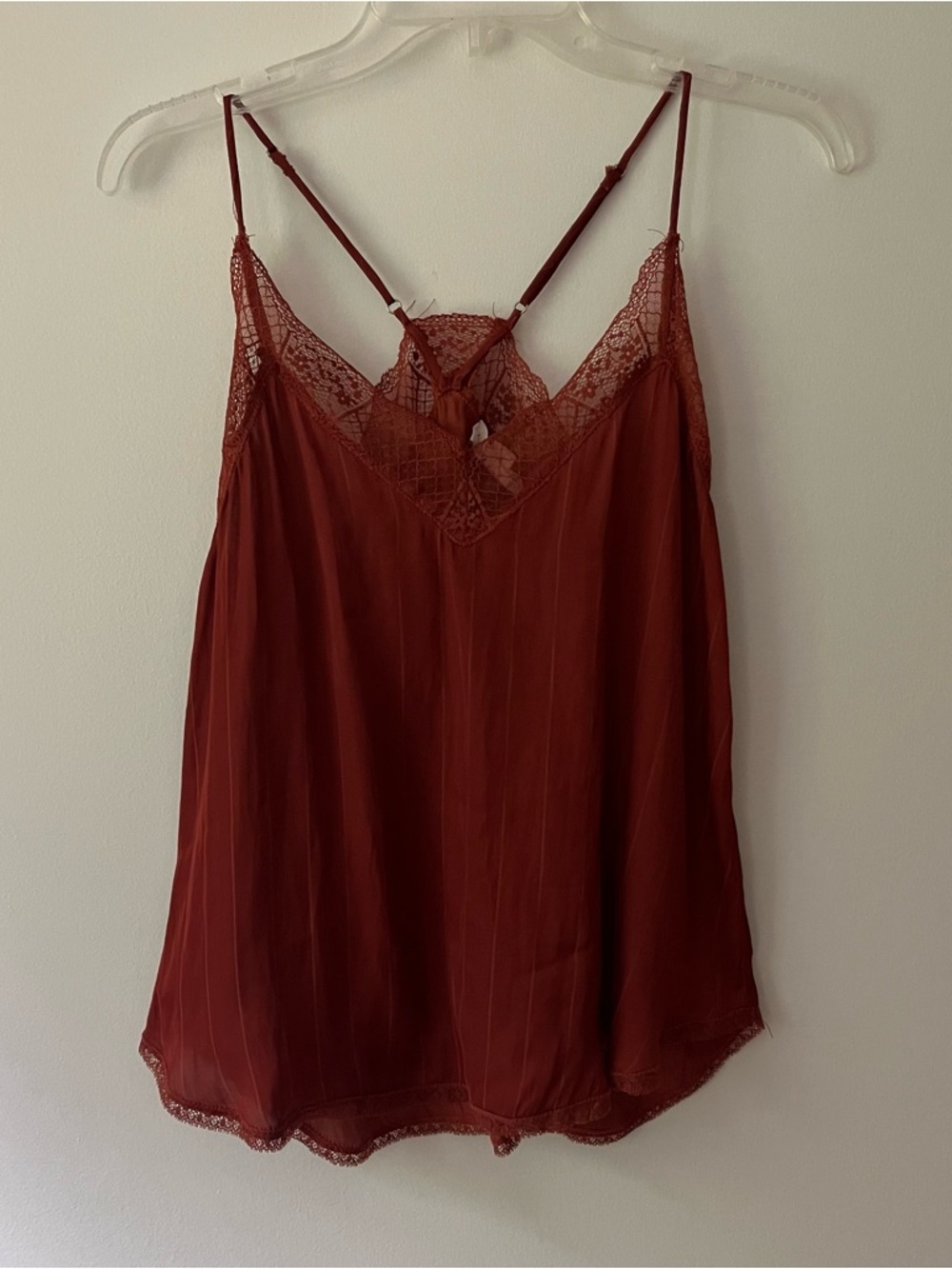 Lovestitch Lace-Trim Satin Cami Tank Top Small Copper Lightweight Thin Strap